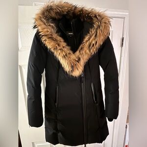 Mackage Black Coat with Fur Trim